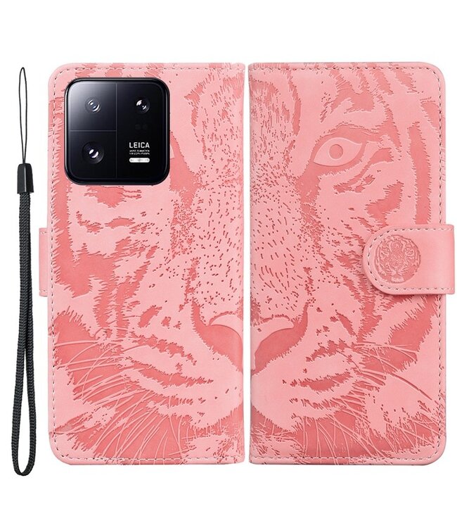 SoFetch Roze Tijger Bookcase Hoesje met Polsbandje voor de Xiaomi 13 Pro