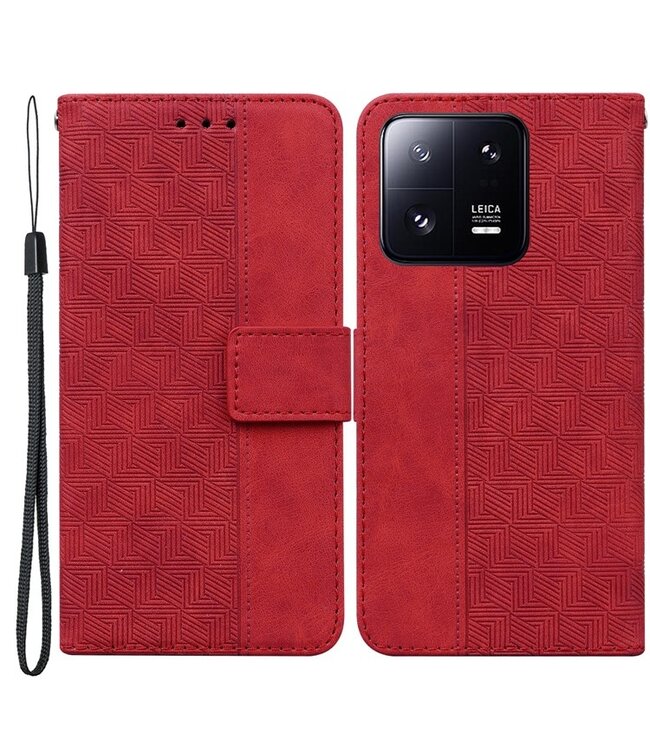 SoFetch Rod Geometrisch Bookcase Hoesje met Polsbandje voor de Xiaomi 13 Pro