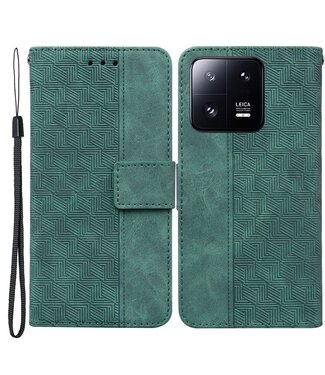 SoFetch Groen Geometrisch Bookcase Hoesje met Polsbandje Xiaomi 13 Pro