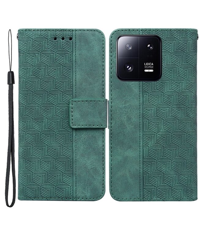SoFetch Groen Geometrisch Bookcase Hoesje met Polsbandje voor de Xiaomi 13 Pro