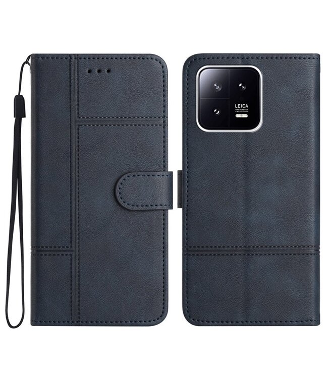 SoFetch Blauw Lijnen Zakelijk Bookcase Hoesje met Polsbandje voor de Xiaomi 13 Pro