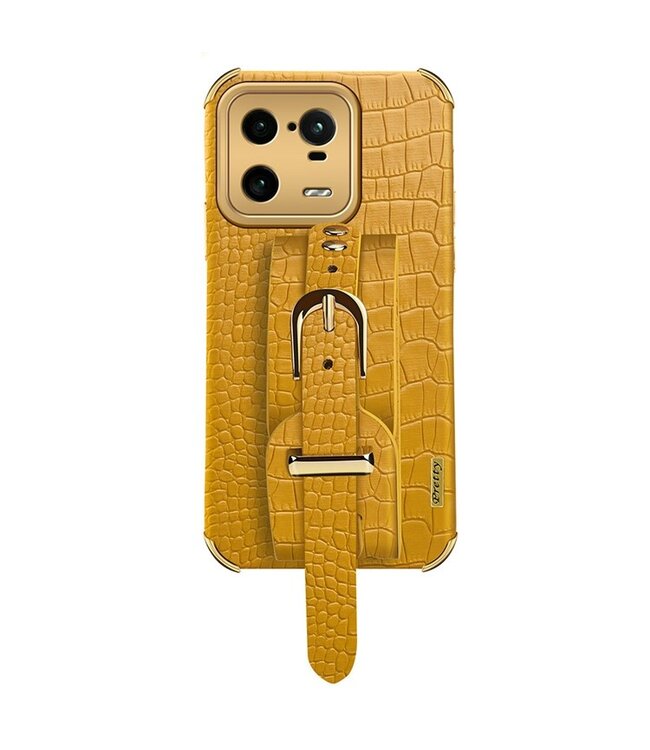 SoFetch Geel Houder Krokodillen TPU Hoesje met Handriem voor de Xiaomi 13 Pro