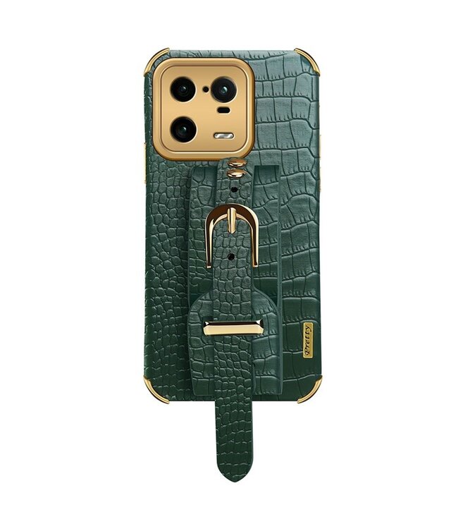 SoFetch Groen Houder Krokodillen TPU Hoesje met Handriem voor de Xiaomi 13 Pro