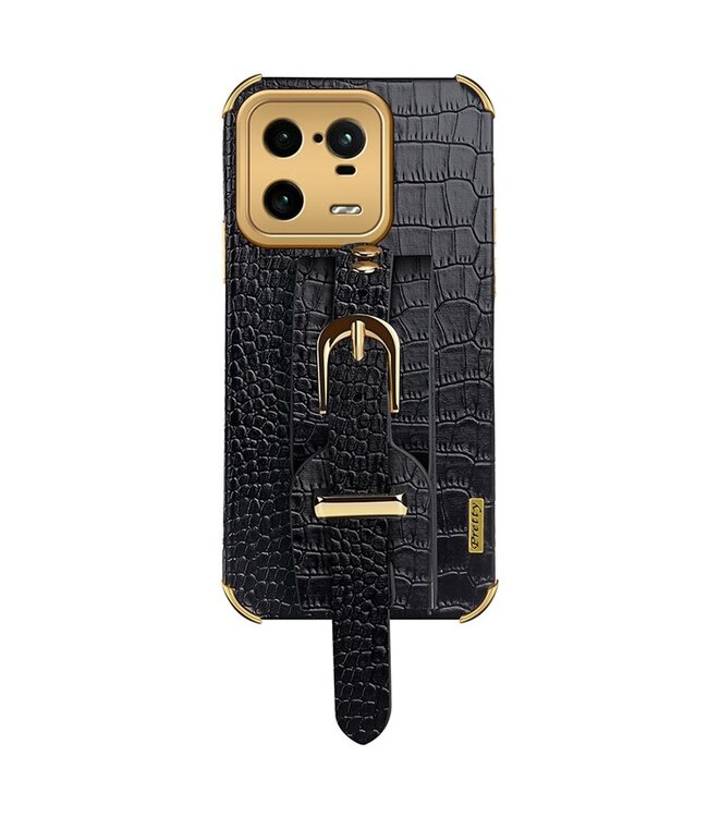 SoFetch Zwart Houder Krokodillen TPU Hoesje met Handriem voor de Xiaomi 13 Pro