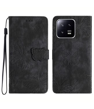 SoFetch Zwart Vlinders Bookcase Hoesje met Polsbandje Xiaomi 13 Pro