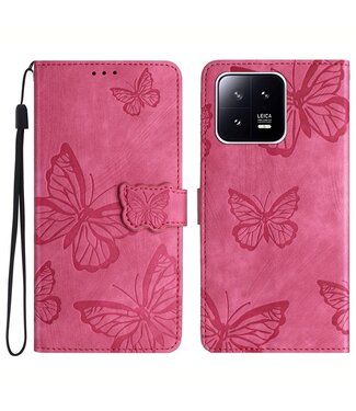 SoFetch Roze Vlinders Bookcase Hoesje met Polsbandje Xiaomi 13 Pro