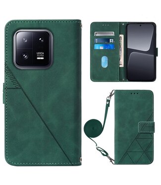 YB Zwartish Groen Portemonnee Bookcase Hoesje met Koord Xiaomi 13 Pro