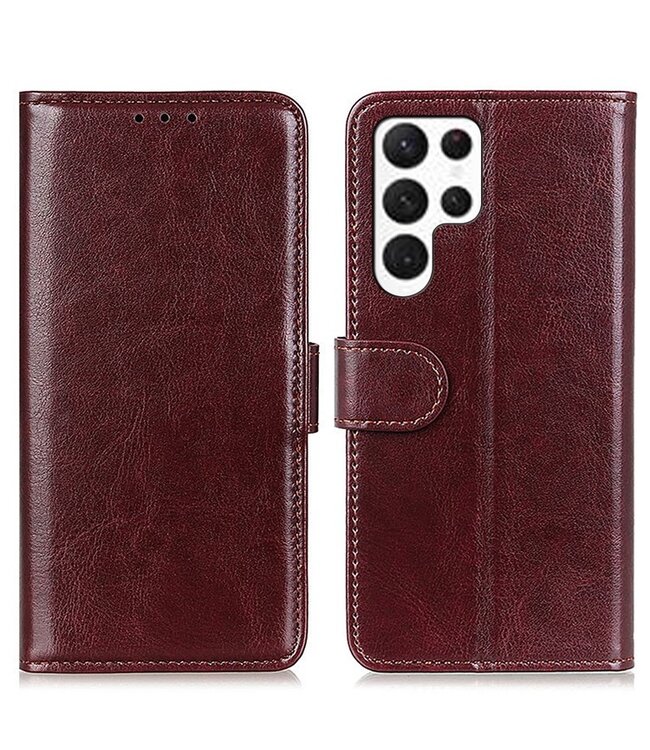 SoFetch Bruin Glad Bookcase Hoesje voor de Samsung Galaxy S24 Ultra