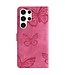 SoFetch Roze Vlinders Bookcase Hoesje met Polsbandje voor de Samsung Galaxy S24 Ultra