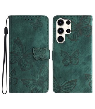 SoFetch Groen Vlinders Bookcase Hoesje met Polsbandje Samsung Galaxy S24 Ultra