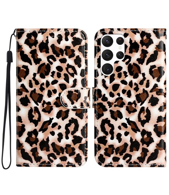 SoFetch  Luipaard Bookcase Hoesje met Polsbandje voor de Samsung Galaxy S24 Ultra