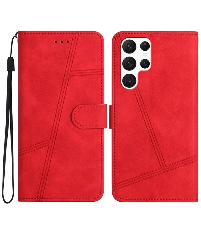SoFetch Rood Lijnen Bookcase Hoesje met Polsbandje voor de Samsung Galaxy S24 Ultra