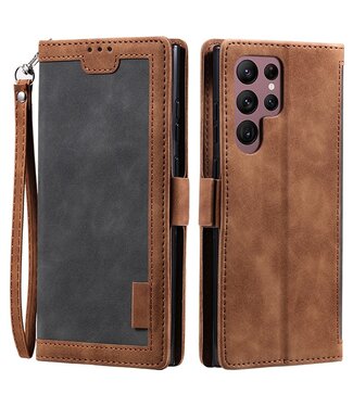 SoFetch Grijs Retrostijl Bookcase Hoesje met Polsbandje Samsung Galaxy S24 Ultra