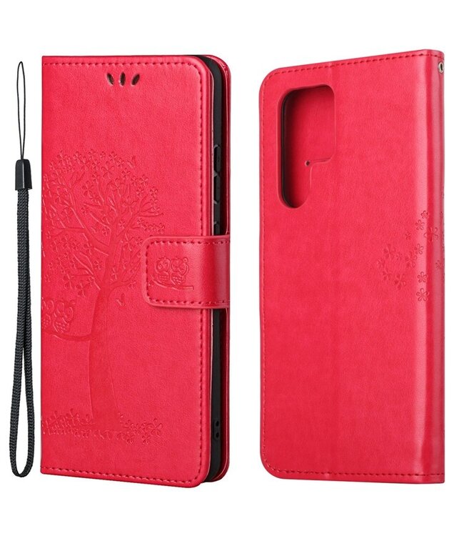 SoFetch Rood Boom Bookcase Hoesje met Polsbandje voor de Samsung Galaxy S24 Ultra