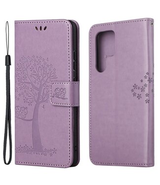SoFetch Paars Boom Bookcase Hoesje met Polsbandje Samsung Galaxy S24 Ultra
