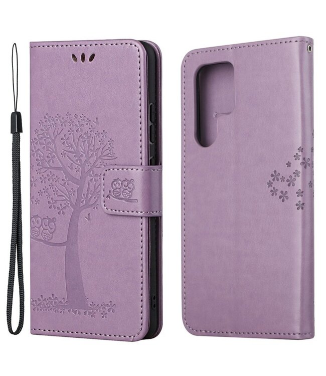 SoFetch Paars Boom Bookcase Hoesje met Polsbandje voor de Samsung Galaxy S24 Ultra