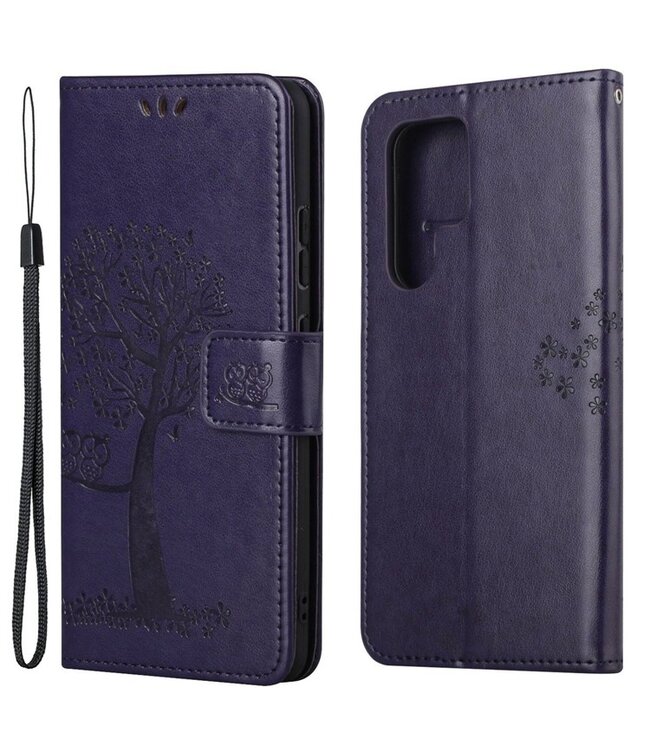 SoFetch Donkerpaars Boom Bookcase Hoesje met Polsbandje voor de Samsung Galaxy S24 Ultra