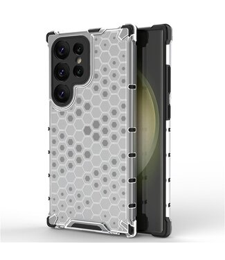 SoFetch Grijs Honingraat Backcover Hoesje Samsung Galaxy S24 Ultra