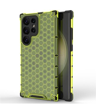 SoFetch Groen Valbestendig Honingraat Backcover Hoesje Samsung Galaxy S24 Ultra