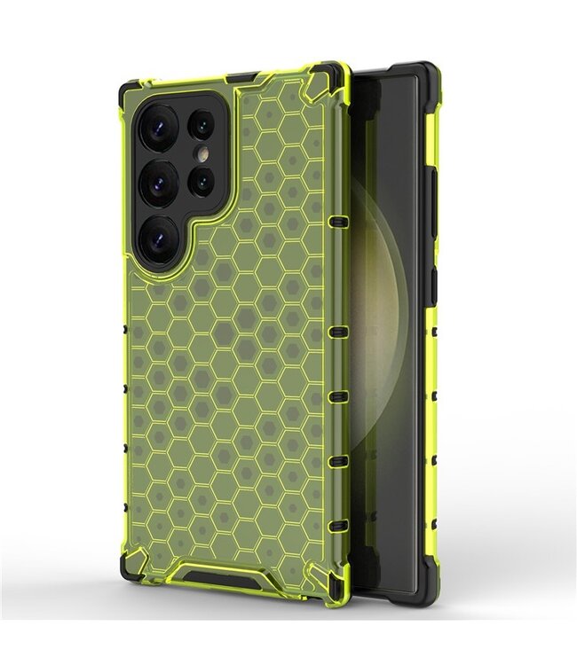 SoFetch Groen Valbestendig Honingraat Backcover Hoesje voor de Samsung Galaxy S24 Ultra