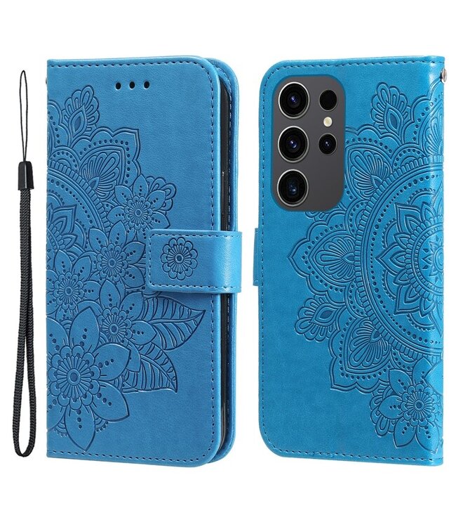 SoFetch Blauw Mandala Bookcase Hoesje met Polsbandje voor de Samsung Galaxy S24 Ultra