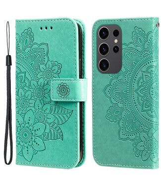 SoFetch Groen Mandala Bookcase Hoesje met Polsbandje Samsung Galaxy S24 Ultra