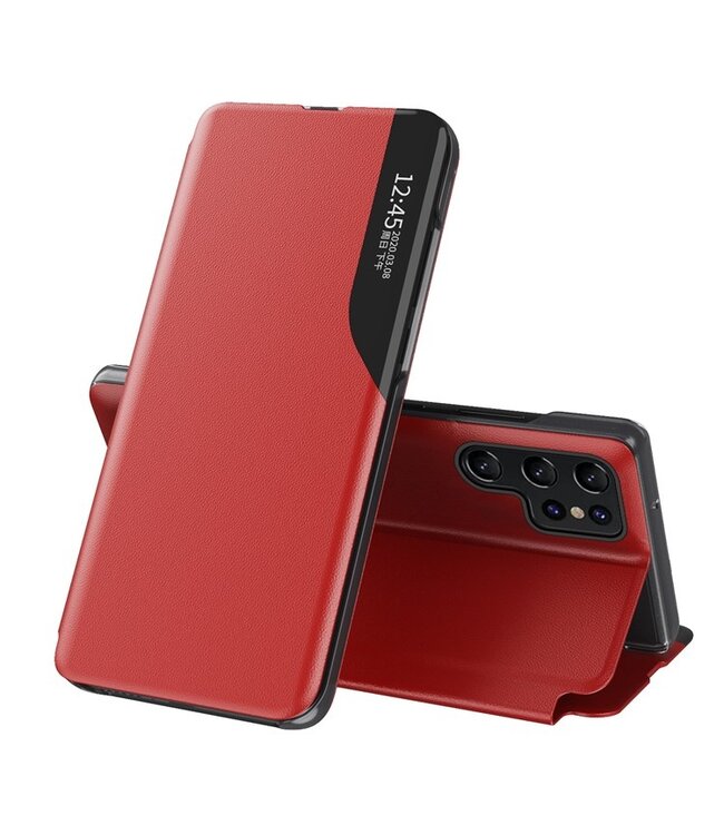 SoFetch Rood Spiegel Modern Bookcase Hoesje voor de Samsung Galaxy S24 Ultra