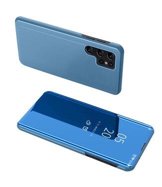 SoFetch Blauw Spiegel Elegant Bookcase Hoesje Samsung Galaxy S24 Ultra