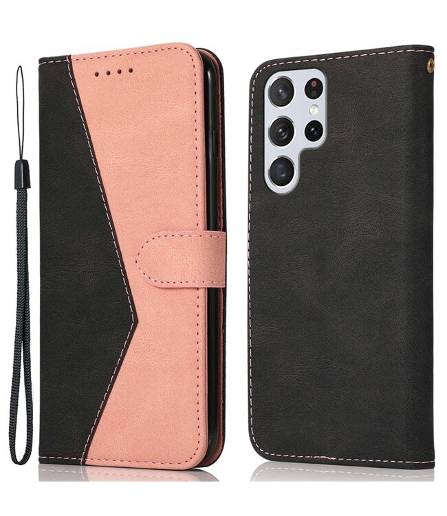 SoFetch Roze Twee kleuren Bookcase Hoesje met Polsbandje voor de Samsung Galaxy S24 Ultra