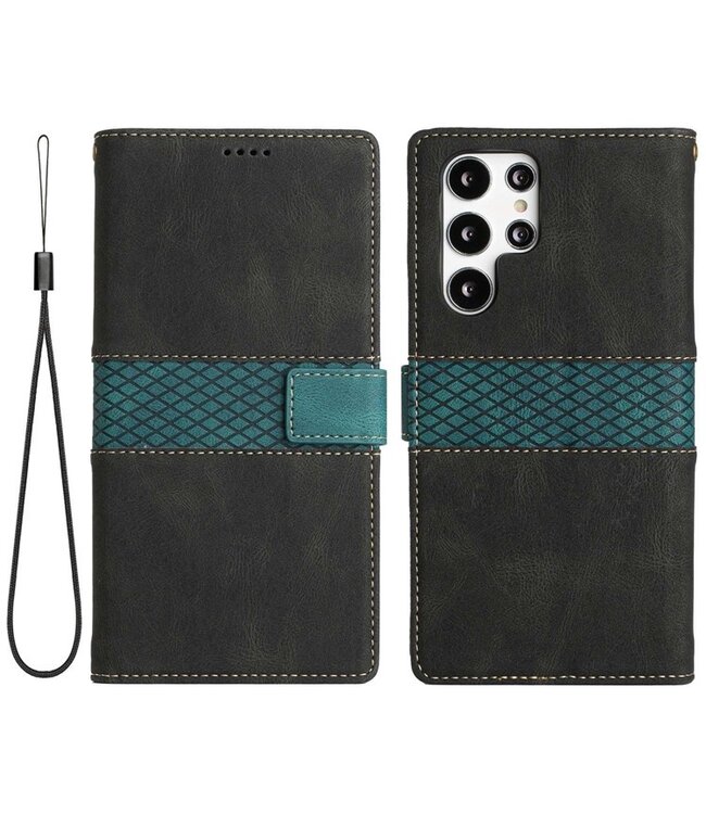 SoFetch Zwart Splitleder Bookcase Hoesje voor de Samsung Galaxy S24 Ultra