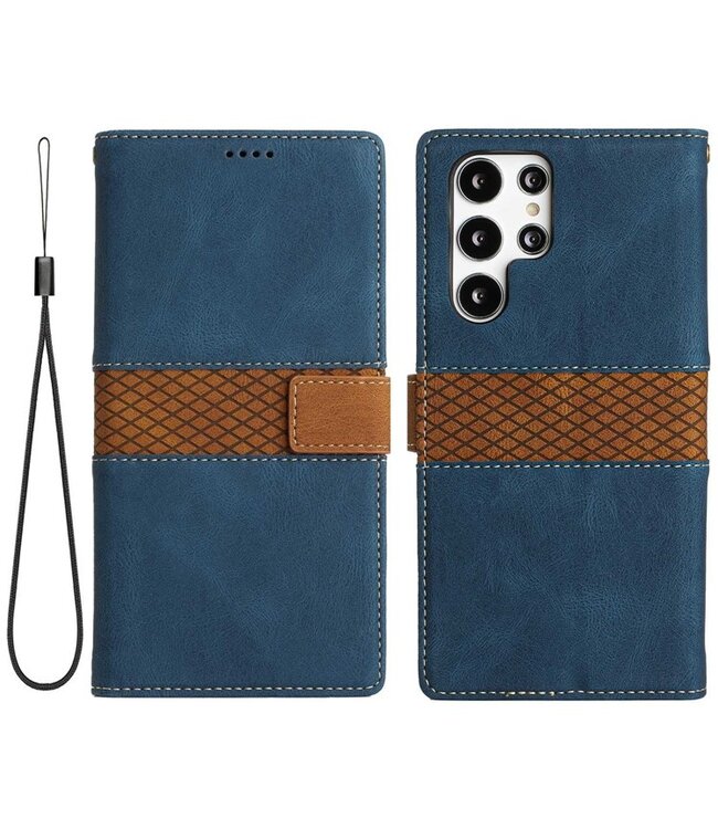 SoFetch Blauw Splitleder Bookcase Hoesje voor de Samsung Galaxy S24 Ultra