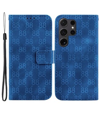 SoFetch Donkerblauw Monogram Bookcase Hoesje Samsung Galaxy S24 Ultra