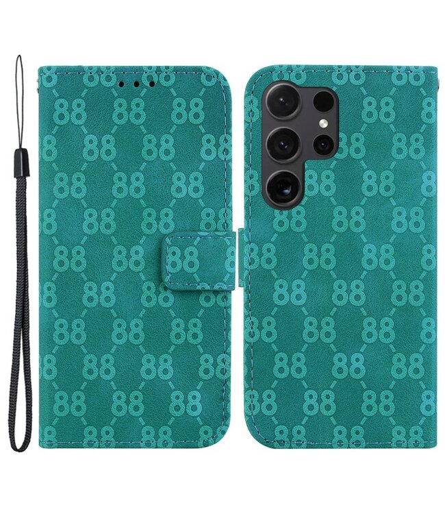 SoFetch Groen Monogram Bookcase Hoesje voor de Samsung Galaxy S24 Ultra