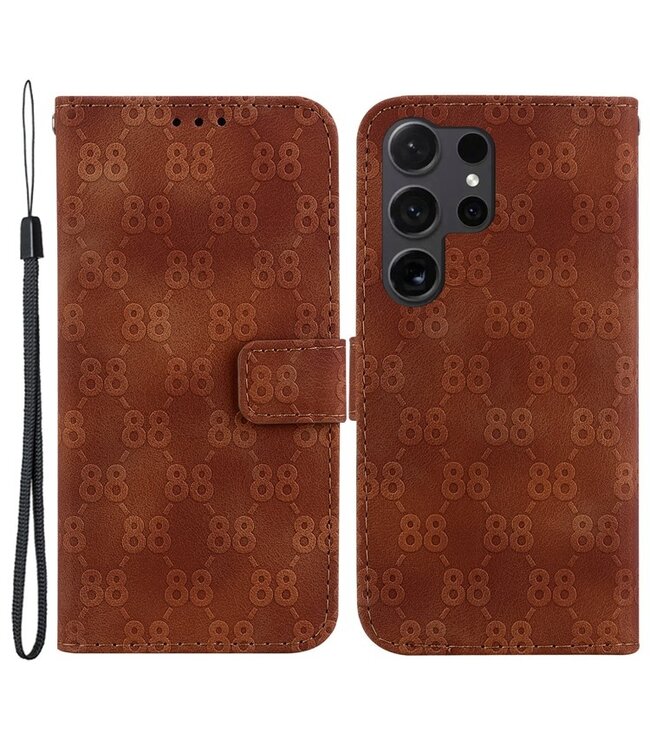 SoFetch Bruin Monogram Bookcase Hoesje voor de Samsung Galaxy S24 Ultra