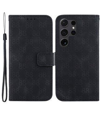 SoFetch Zwart Ringhouder Monogram Bookcase Hoesje Samsung Galaxy S24 Ultra