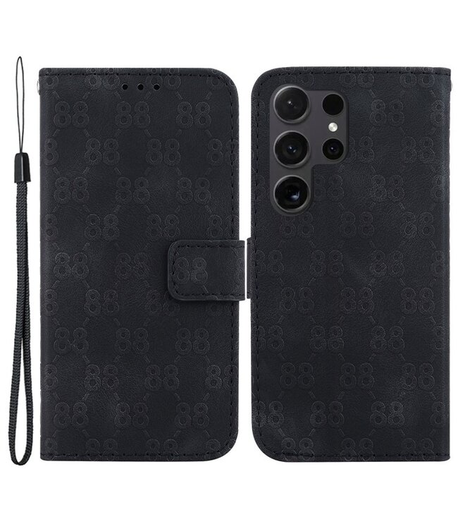 SoFetch Zwart Ringhouder Monogram Bookcase Hoesje voor de Samsung Galaxy S24 Ultra