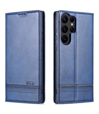 Azns Donkerblauw Magnetisch Bookcase Hoesje Samsung Galaxy S24 Ultra