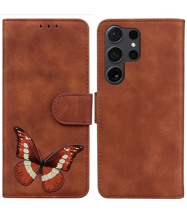 SoFetch Bruin Vlinder Bookcase Hoesje voor de Samsung Galaxy S24 Ultra