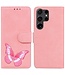 SoFetch Roze Vlinder Bookcase Hoesje voor de Samsung Galaxy S24 Ultra
