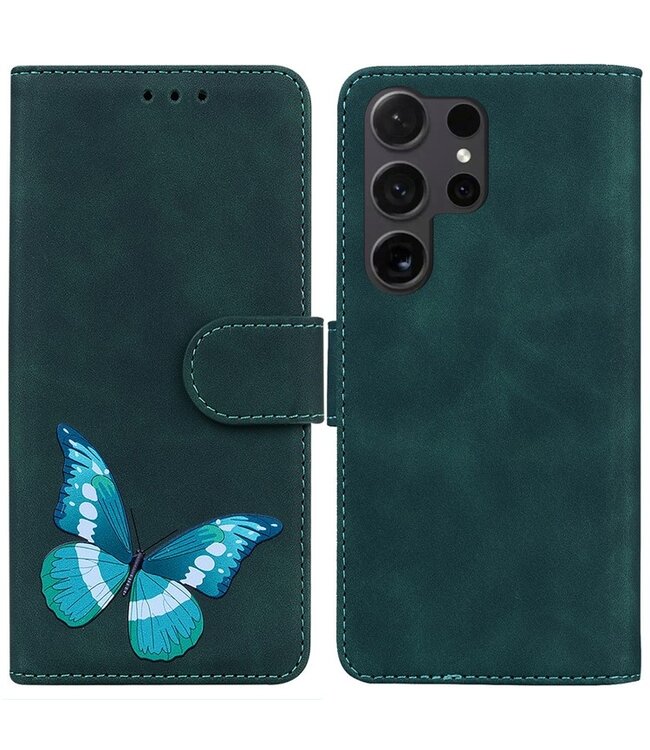 SoFetch Groen Vlinder Bookcase Hoesje voor de Samsung Galaxy S24 Ultra