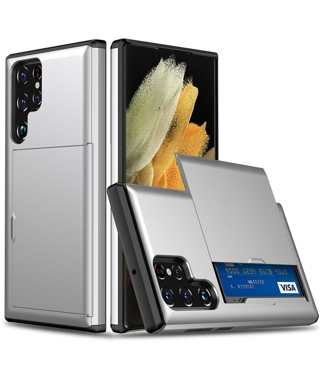 SoFetch Zilver Pasjeshouder Modern Hybride Hoesje voor de Samsung Galaxy S24 Ultra