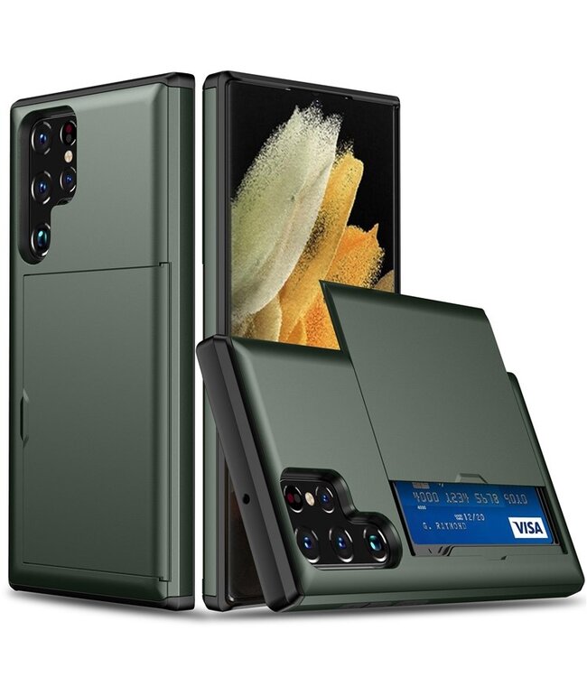 SoFetch Legergroen Pasjeshouder Modern Hybride Hoesje voor de Samsung Galaxy S24 Ultra
