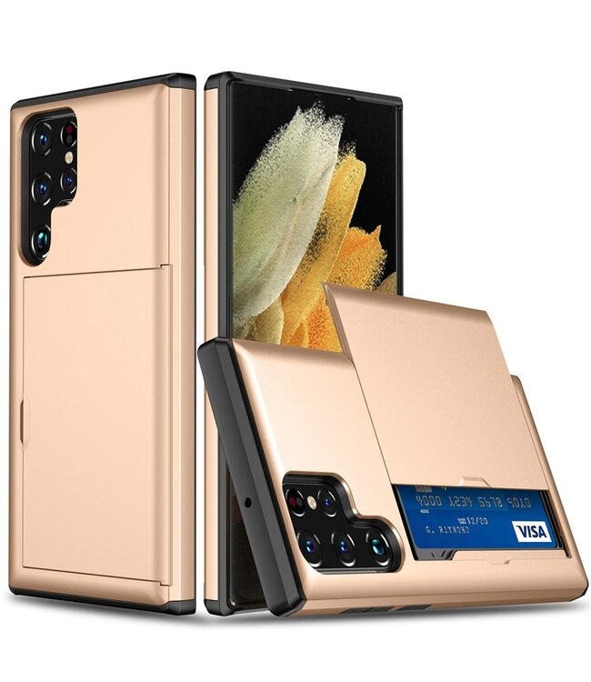 SoFetch Goud Pasjeshouder Modern Hybride Hoesje voor de Samsung Galaxy S24 Ultra