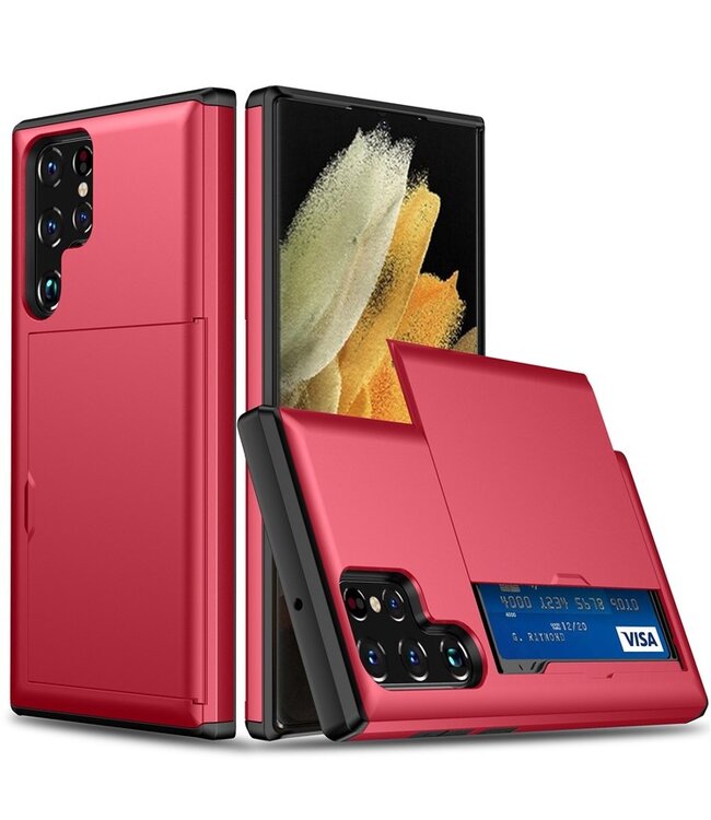 SoFetch Rood Pasjeshouder Modern Hybride Hoesje voor de Samsung Galaxy S24 Ultra