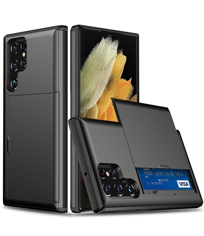 SoFetch Zwart Pasjeshouder Modern Hybride Hoesje voor de Samsung Galaxy S24 Ultra