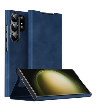 SoFetch Blauw Pasjeshouder Nappa Textuur Bookcase Hoesje Samsung Galaxy S24 Ultra