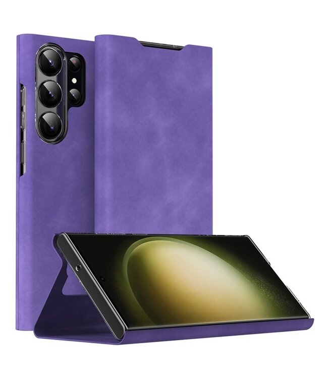 SoFetch Paars Pasjeshouder Nappa Textuur Bookcase Hoesje voor de Samsung Galaxy S24 Ultra