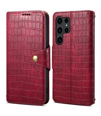SoFetch Rood Krokodillen Bookcase Hoesje Samsung Galaxy S24 Ultra