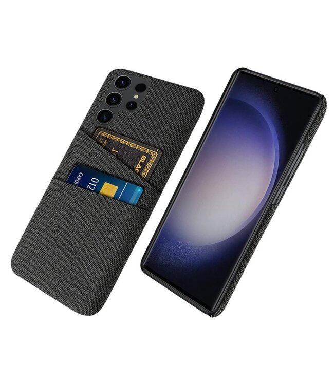 SoFetch Zwart Pasjeshouder Stoffen Hybride Hoesje voor de Samsung Galaxy S24 Ultra