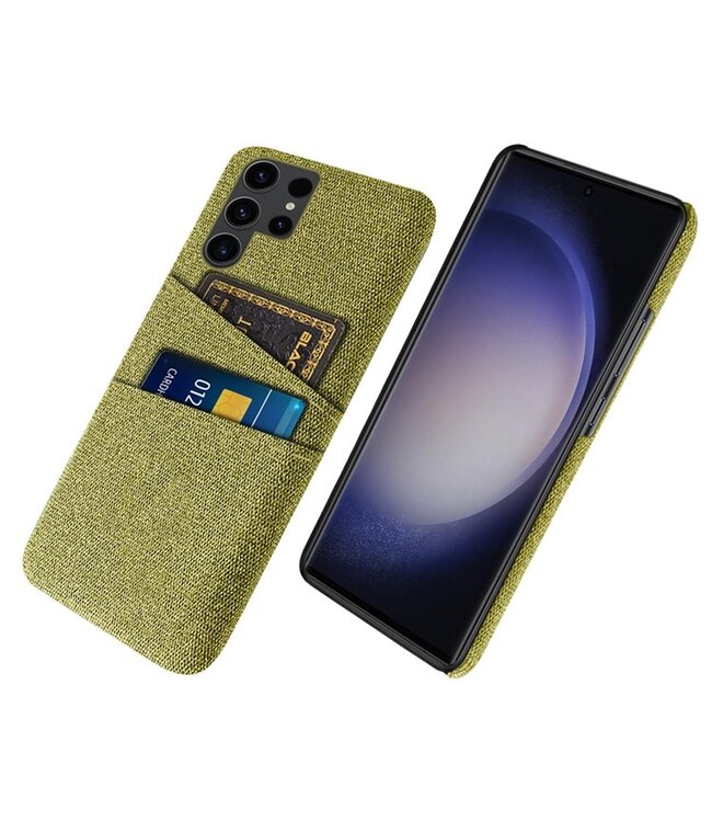 SoFetch Geel Pasjeshouder Stoffen Hybride Hoesje voor de Samsung Galaxy S24 Ultra